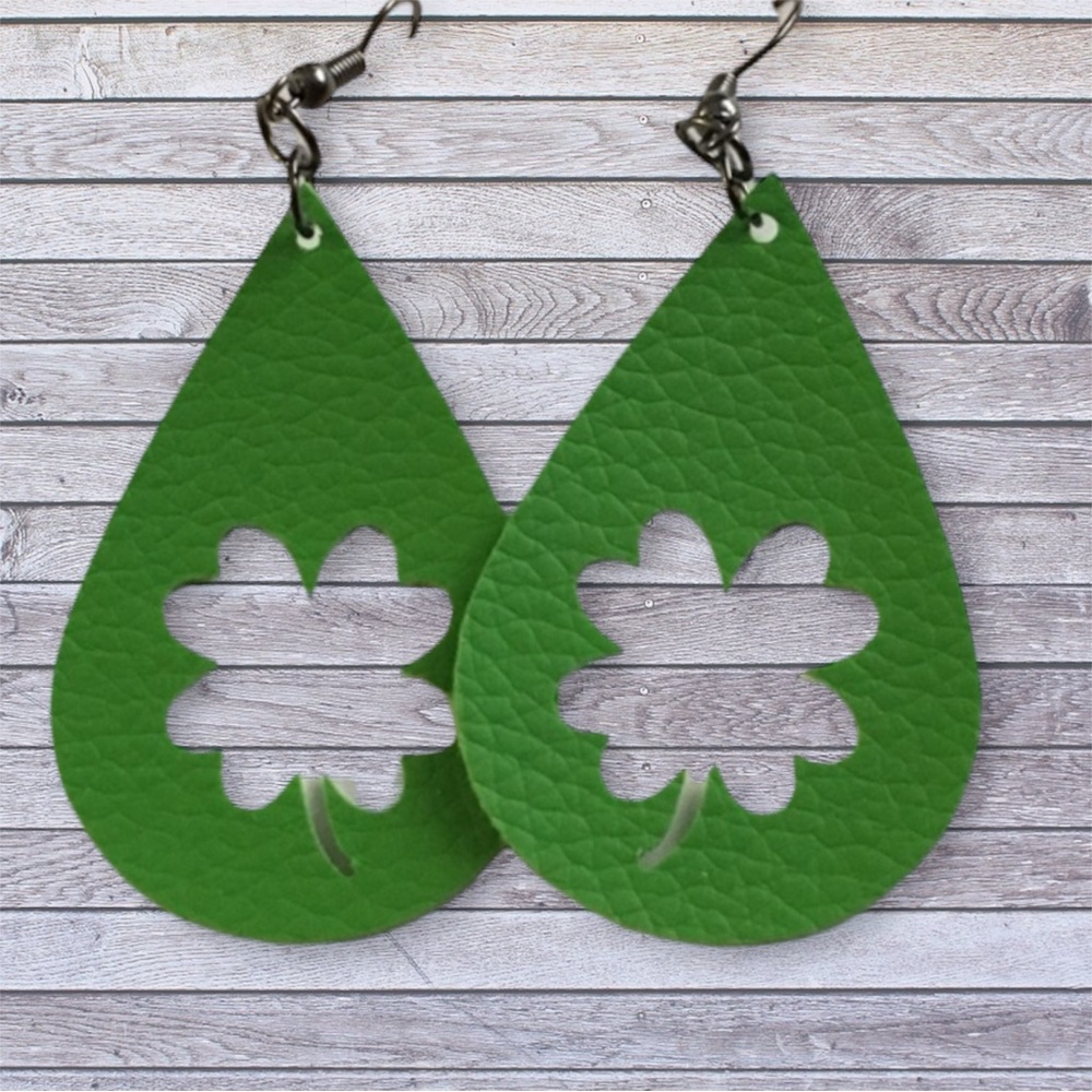 NEW Faux leather shamrock earrings